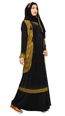 Women'S Mehendi Color Lycra Abaya Burkha With Jacket And Chiffon Dupatta 2