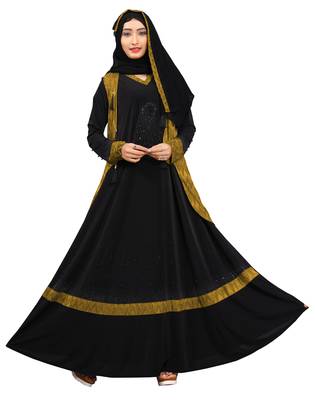 Women'S Mehendi Color Lycra Abaya Burkha With Jacket And Chiffon Dupatta 3