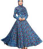 Women Sky Blue Color Floral Printed Anarkali Umbrella Style Abhaya Burkha
