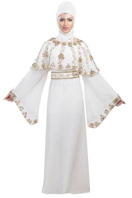 White georgette embroidered zari work islamic kaftans 1
