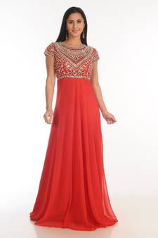 red georgette embroidered zari work islamic kaftans