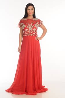 red georgette embroidered zari work islamic kaftans