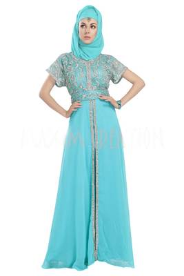sky blue georgette embroidered zari work islamic kaftans 1
