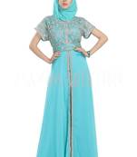sky blue georgette embroidered zari work islamic kaftans