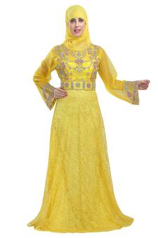 Yellow georgette embroidered zari work islamic kaftans