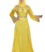 Yellow georgette embroidered zari work islamic kaftans