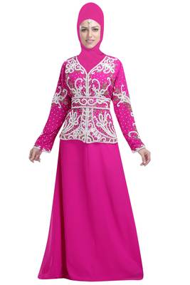 Pink georgette embroidered zari work islamic kaftans 1
