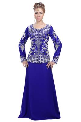 royal blue georgette embroidered zari work islamic kaftans 1