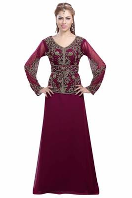 wine georgette embroidered zari work islamic kaftans 1