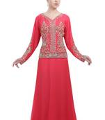 pink georgette embroidered zari work islamic kaftans