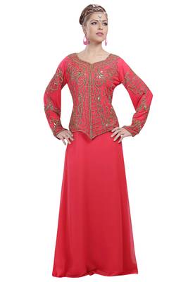 pink georgette embroidered zari work islamic kaftans 1