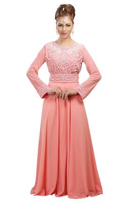 peach georgette embroidered zari work islamic kaftans 1