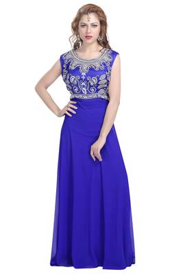 royal blue georgette embroidered zari work islamic kaftans 1