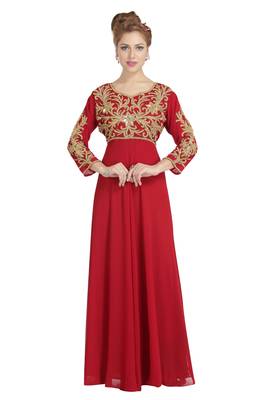 Maroon georgette embroidered zari work islamic kaftans 1