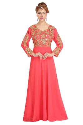 pink georgette embroidered zari work islamic kaftans 1