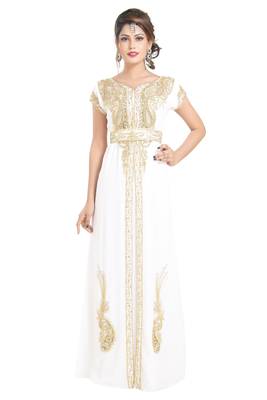 white georgette embroidered zari work islamic kaftans 1