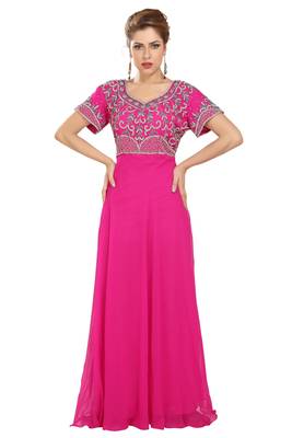 pink georgette embroidered zari work islamic kaftans 1