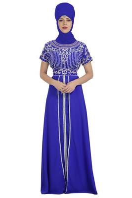 royal blue georgette embroidered zari work islamic kaftans 1