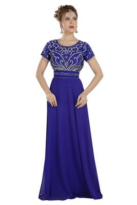 royal blue georgette embroidered zari work islamic kaftans 1
