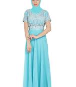 sky blue georgette embroidered zari work islamic kaftans