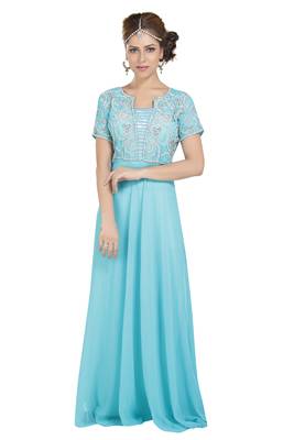 sky blue georgette embroidered zari work islamic kaftans 1