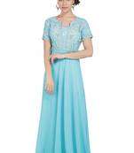 sky blue georgette embroidered zari work islamic kaftans