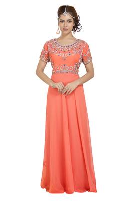 peach georgette embroidered zari work islamic kaftans 1