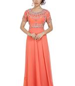 peach georgette embroidered zari work islamic kaftans