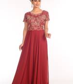Maroon georgette embroidered zari work islamic kaftans