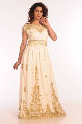 Cream georgette embroidered zari work islamic kaftans 1