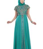 turquoise georgette embroidered zari work islamic kaftans