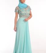 sky blue georgette embroidered zari work islamic kaftans