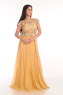 Yellow georgette embroidered zari work islamic kaftans 1