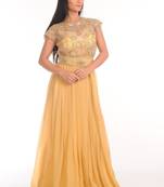 Yellow georgette embroidered zari work islamic kaftans