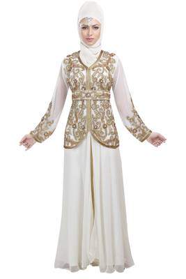Cream georgette embroidered zari work islamic kaftans 1