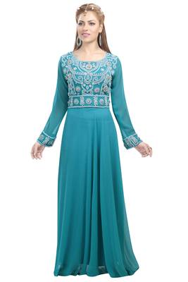 turquoise georgette embroidered zari work islamic kaftans 1