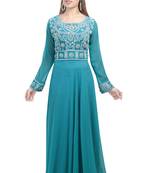 turquoise georgette embroidered zari work islamic kaftans
