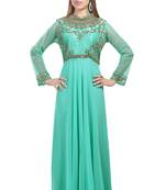 light green georgette embroidered zari work islamic kaftans