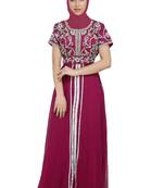 wine georgette embroidered zari work islamic kaftans