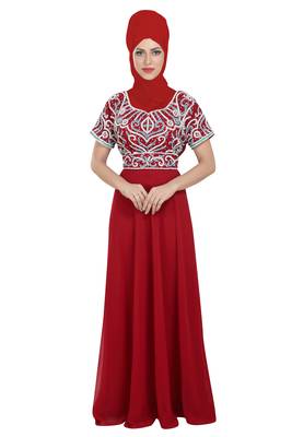 Maroon georgette embroidered zari work islamic kaftans 1