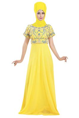 Yellow georgette embroidered zari work islamic kaftans 1