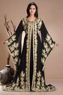 Black georgette embroidered zari work islamic kaftans 1