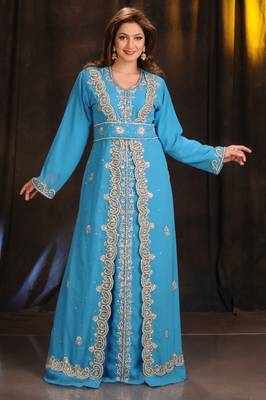 turquoise georgette embroidered zari work islamic kaftans 1