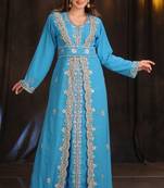 turquoise georgette embroidered zari work islamic kaftans