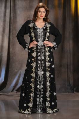 Black georgette embroidered zari work islamic kaftans 1