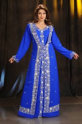 royal blue georgette embroidered zari work islamic kaftans 1