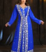 royal blue georgette embroidered zari work islamic kaftans