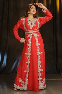 Red georgette embroidered zari work islamic kaftans 1