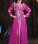 Magenta georgette embroidered zari work islamic kaftans