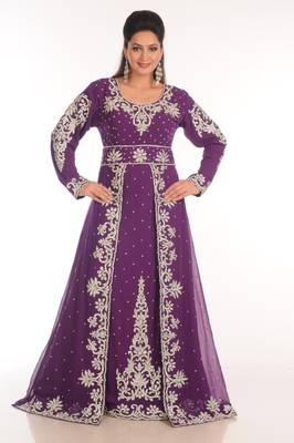 Purple georgette embroidered zari work islamic kaftans 1